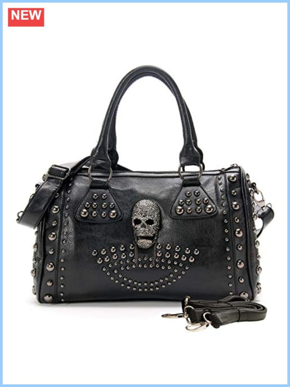 Skull Tote Bag Gothic Studded Hobo Purse PU Leather Shoulder Handbag